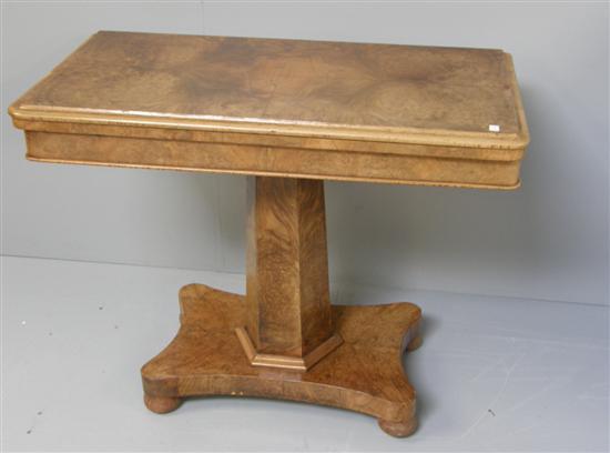 Appraisal: th century walnut foldover card table on hexagonal column quatrefoil