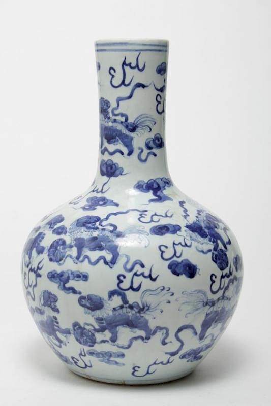 Appraisal: Chinese Qing Porcelain Bottle Vase Blue White Chinese Qing Dynasty