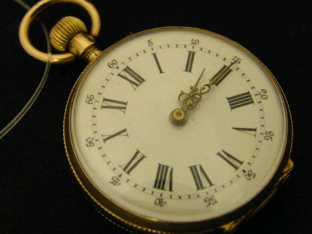 Appraisal: Gold cylinder engraved fob watch marked k mm