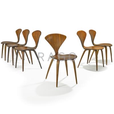 Appraisal: NORMAN CHERNER PLYCRAFT Set of six laminated walnut side chairs