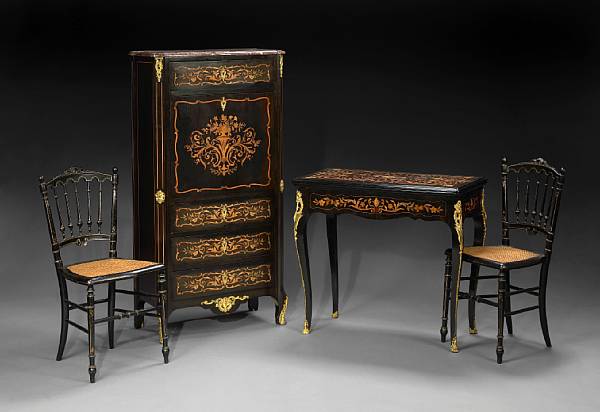 Appraisal: A Napoleon III gilt bronze mounted marquetry suite of furniture