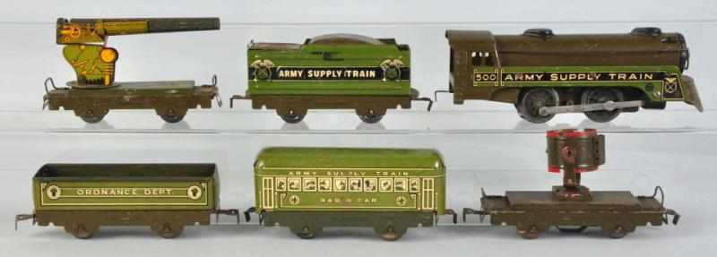 Appraisal: Tin Litho Marx Army Supply Train Set American O-gauge Electric