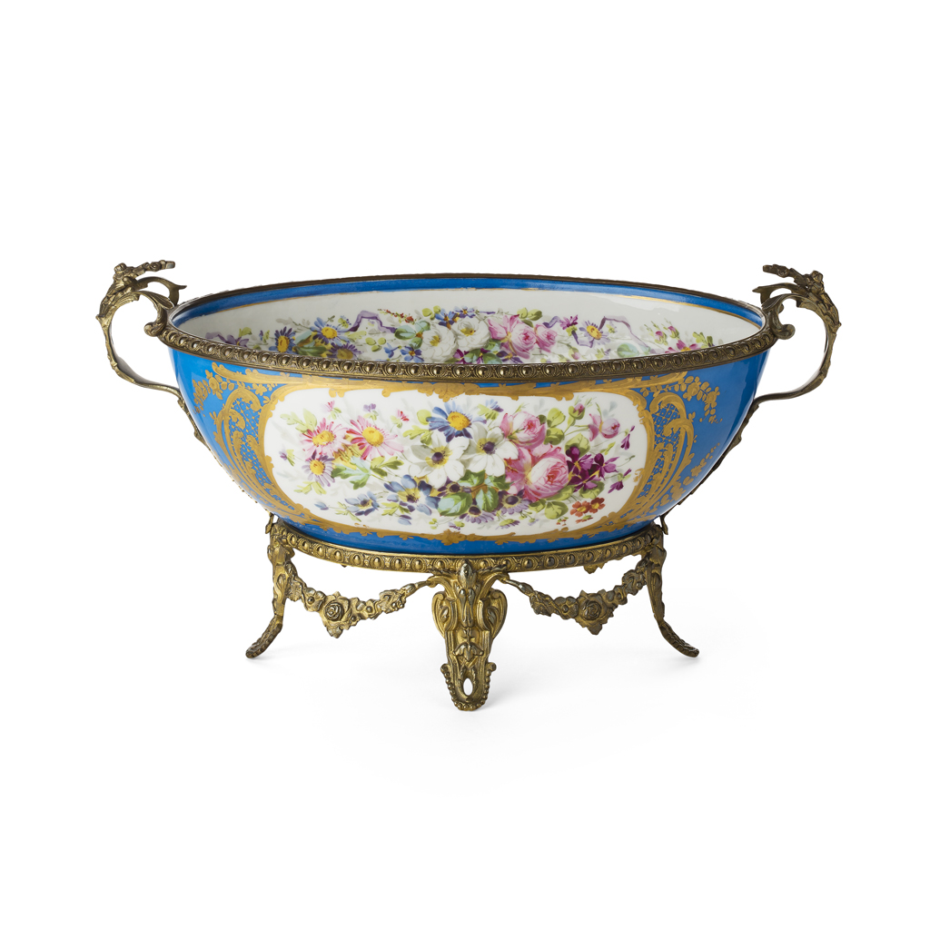 Appraisal: FRENCH SEVRES PORCELAIN AND GILT METAL MOUNTED CENTREPIECE BOWL TH