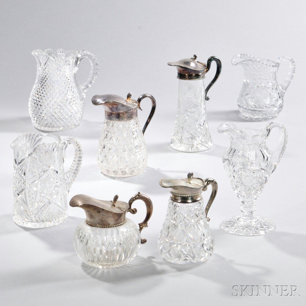 Appraisal: Eight American Brilliant-cut Colorless Glass Jugs late th early th