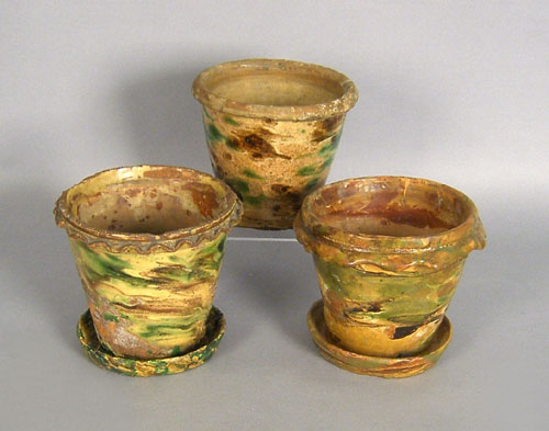 Appraisal: Three Shenandoah valley redware flower pots th c two -