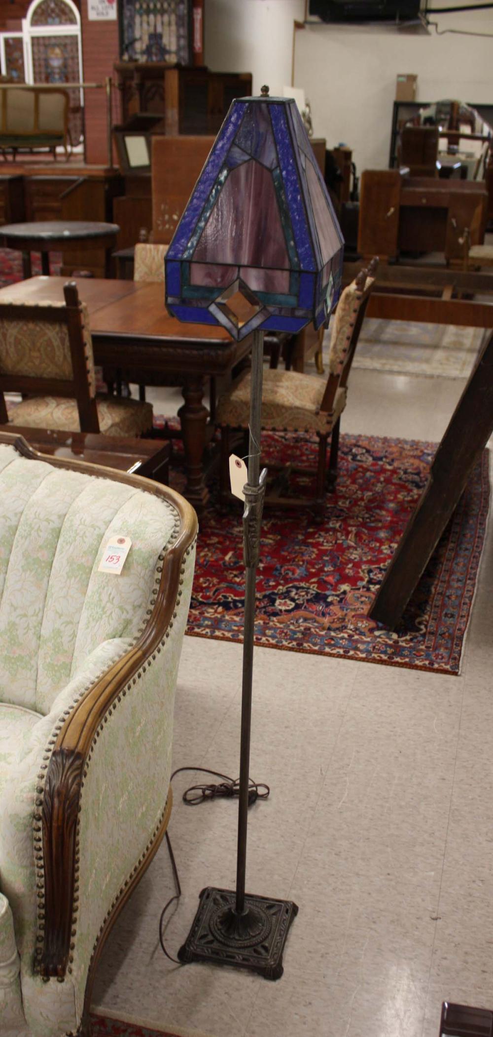 Appraisal: VINTAGE FLOOR LAMP WITH STAINED GLASS SHADE Art Deco cast