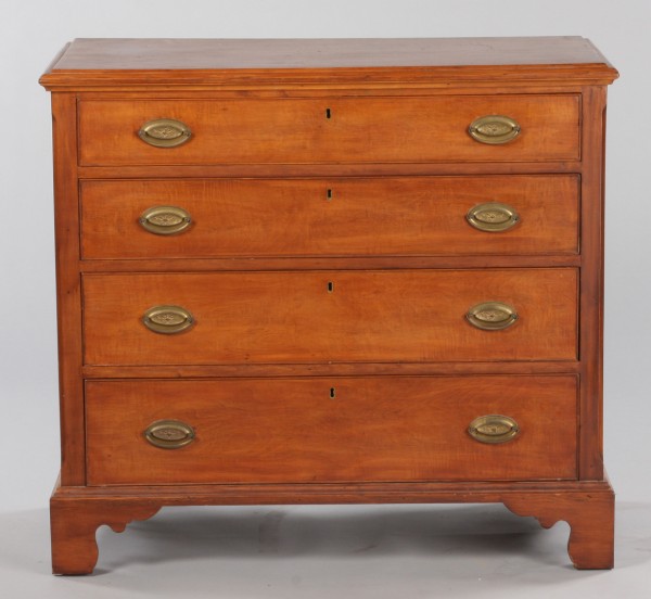 Appraisal: Maple four cock beaded drawers chamfered corner columns bracket feet