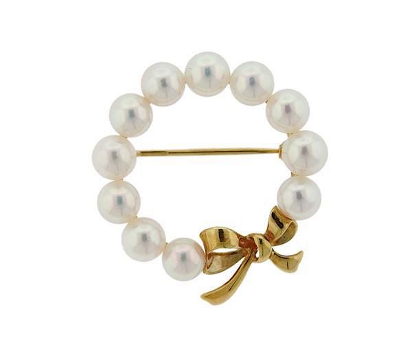 Appraisal: Mikimoto K Gold Pearl Circle Brooch Pin METAL K gold