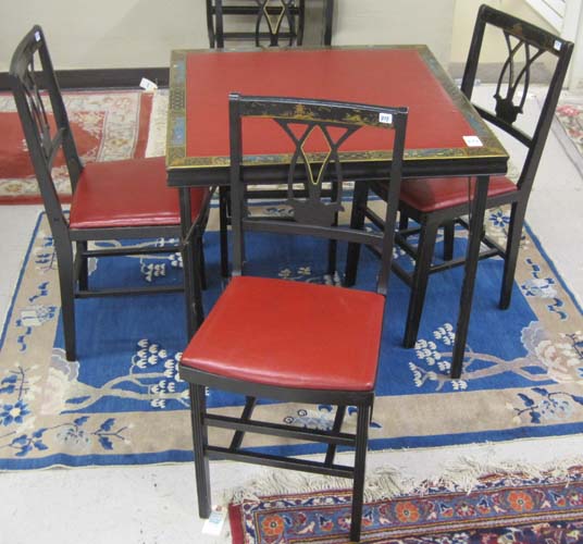 Appraisal: FIVE-PIECE CHINOISERIE CARD TABLE AND CHAIR SET Ferguson Brothers Mfg