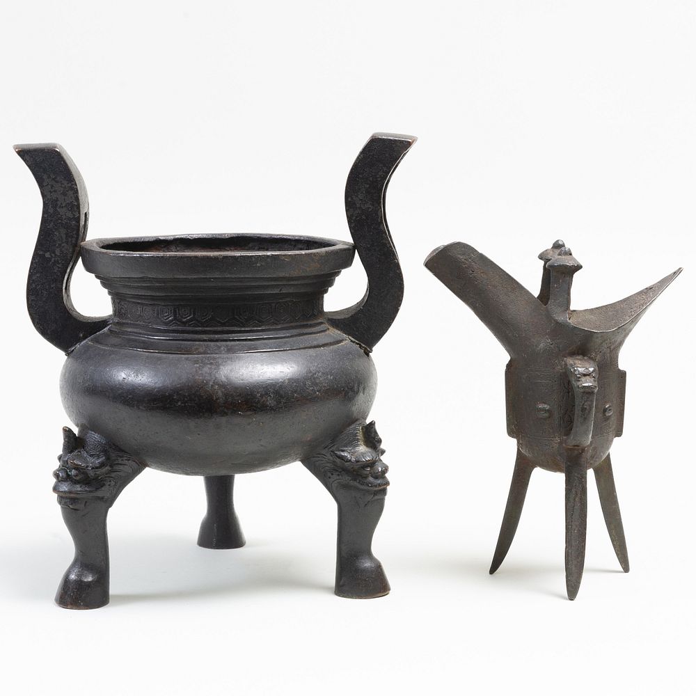 Appraisal: Two Chinese Bronze Archaistic Objects Comprising a ding and a