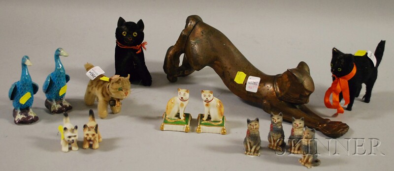 Appraisal: Collection of Cat Figures including three toy mohair cats with