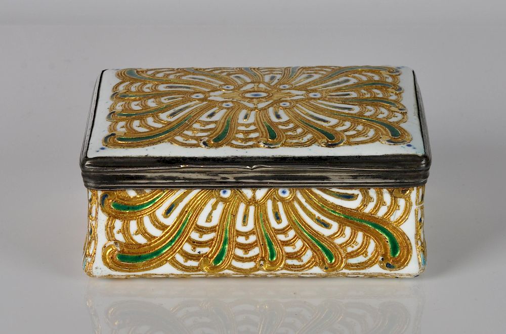 Appraisal: French Silver Enamel Gilt Trinket Box Silver French trinket box