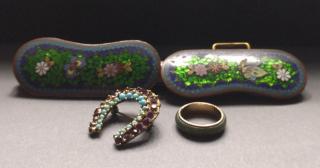 Appraisal: Pair of Victorian enameled buckles l a jade ring set