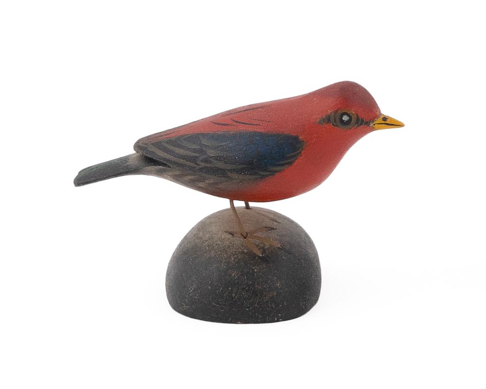 Appraisal: A ELMER CROWELL MINIATURE SCARLET TANAGER EAST HARWICH MASSACHUSETTS -