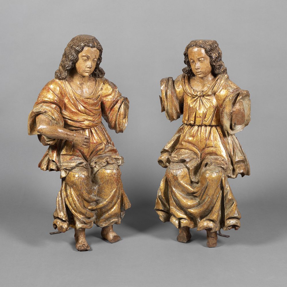 Appraisal: Spanish Colonial Mexico Pair of Angel Santos Figures Mid th