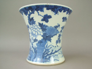 Appraisal: Chinese blue and white vase of waisted form painted with