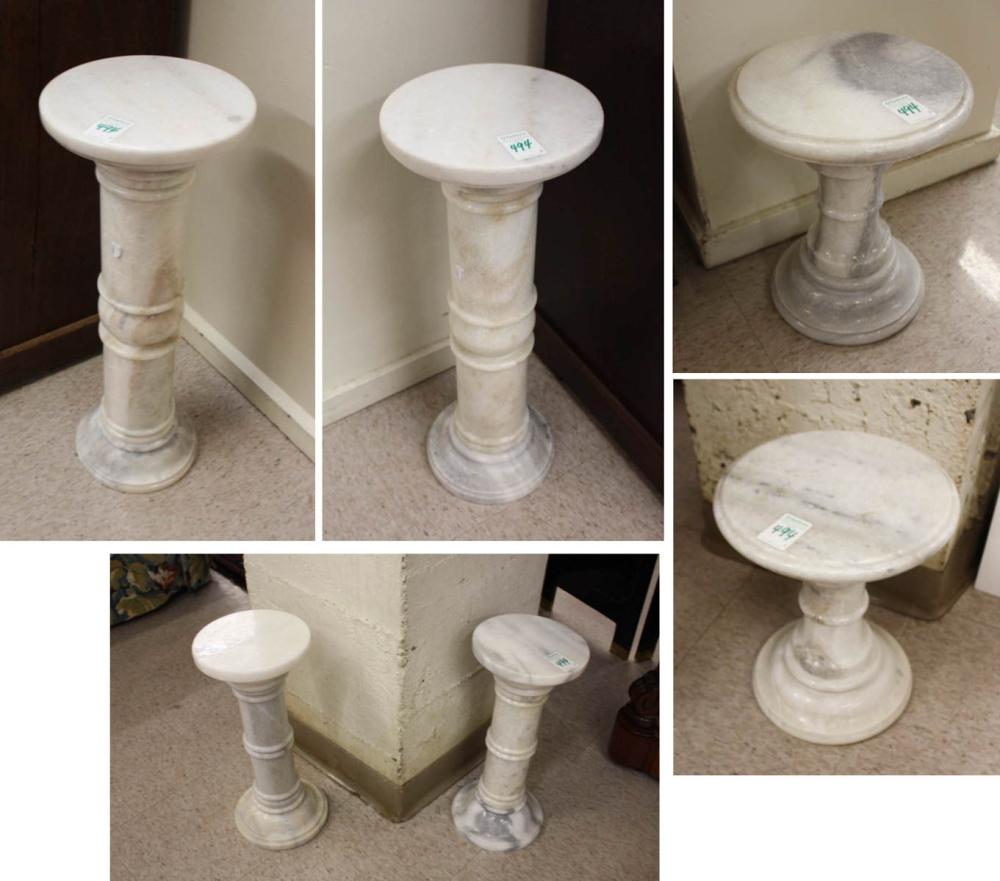 Appraisal: THREE PAIRS OF WHITE CARRARA MARBLE PEDESTALS H H and