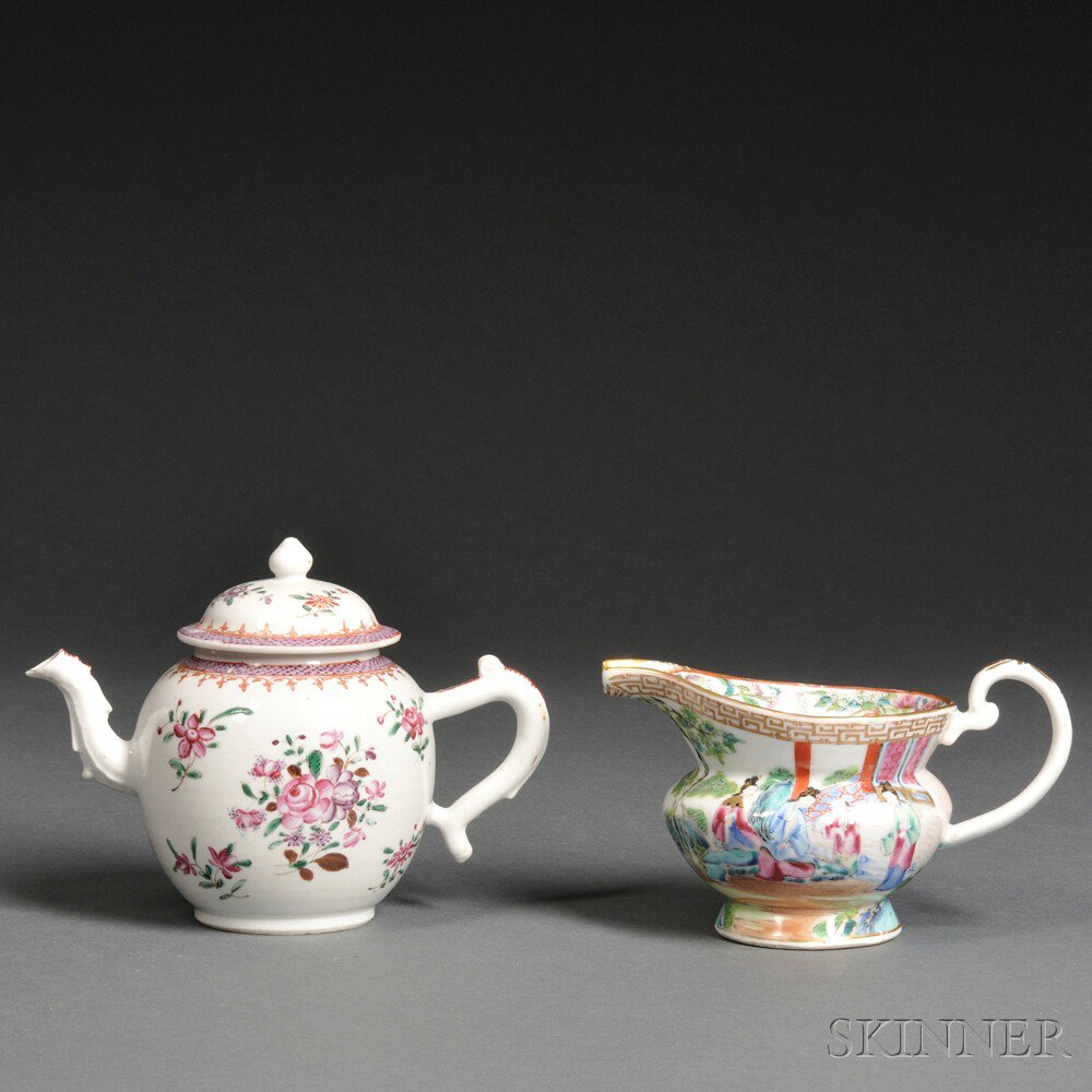 Appraisal: Chinese Export Porcelain Famille Rose Teapot and Rose Mandarin Creamer