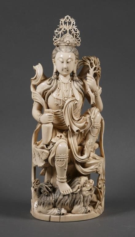 Appraisal: Antique carved Guanyin statue measuring about high Couple of hard-to-detect