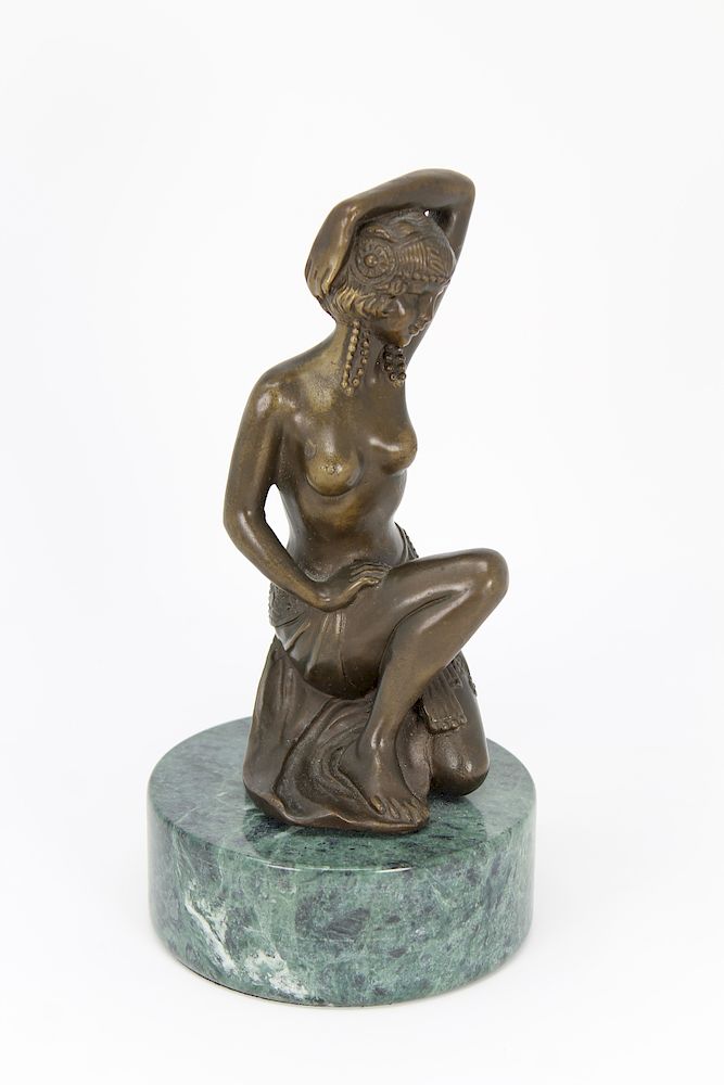 Appraisal: Art Nouveau Bronze Figure on Marble Base Signed Art Nouveau