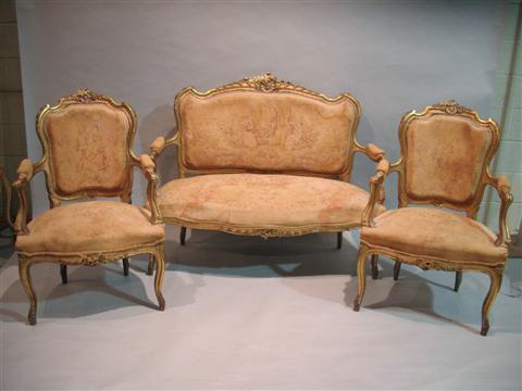 Appraisal: LOUIS XV STYLE CARVED GILTWOOD SALON SUITE th century comprising