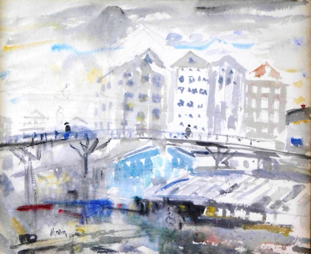 Appraisal: John Marin American - Footbridge at Meaux watercolor depicts a