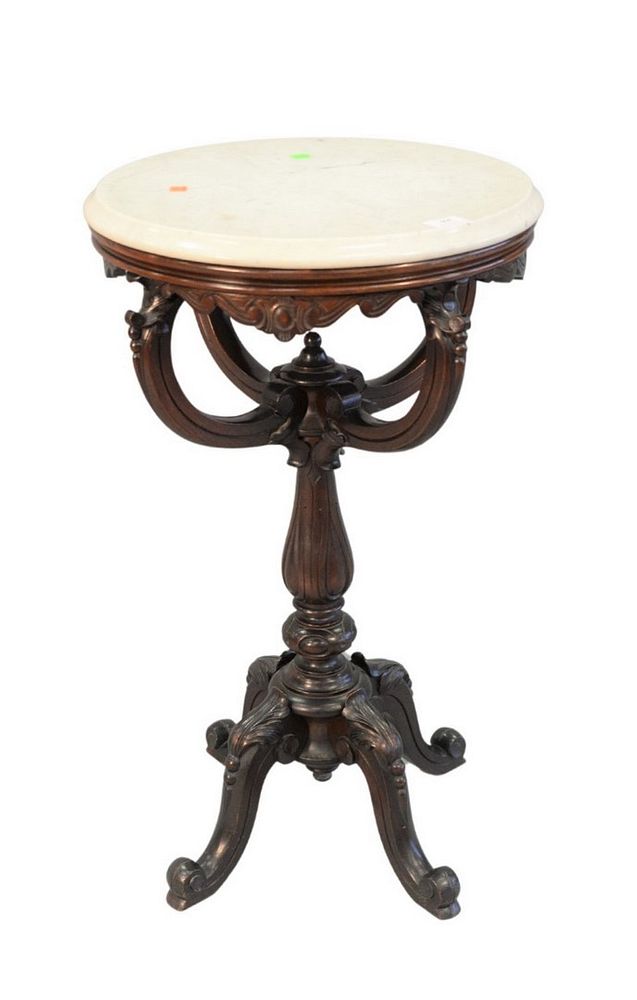 Appraisal: Round Victorian Stand with White Marble Top on carved supports