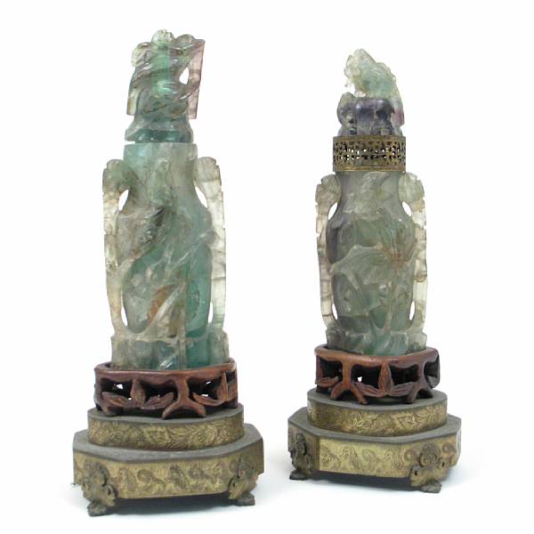 Appraisal: A pair of Chinese flourite vases amp covers made into