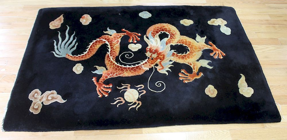 Appraisal: Antique And Finely Hand Woven Chinese Dragon Carpet From an