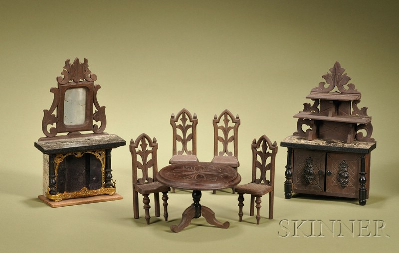 Appraisal: Miniature Seven-Piece Black Forest Style Hand-carved Dining Room Suite probably