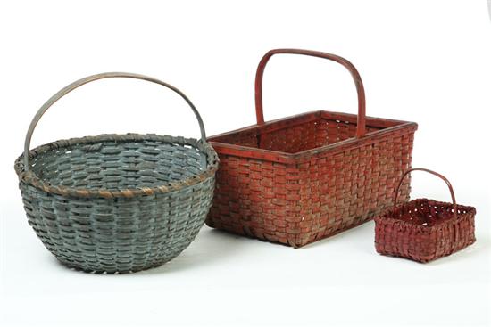 Appraisal: THREE PAINTED BASKETS American late th-early th century splint all