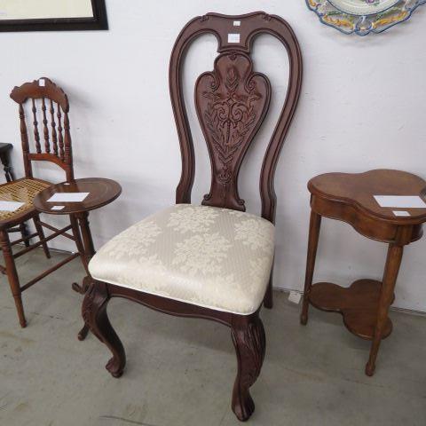 Appraisal: Carved Wooden Side Chair silk ivory brocade