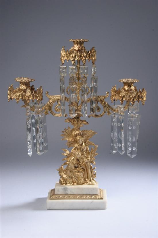 Appraisal: VICTORIAN GILT-BRONZE THREE LIGHT CANDELABRUM last quarter th century Square