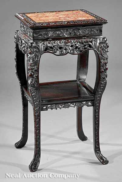 Appraisal: A Chinese Highly Carved Hardwood Side Table late th c