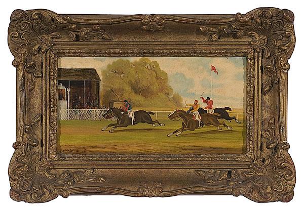 Appraisal: TWO ENGLISH HORSE RACING OIL PAINTINGS th or th century