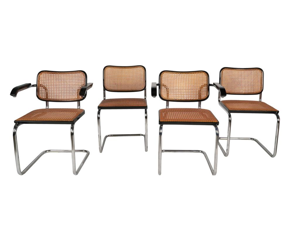 Appraisal: FOUR MODERNIST DINING CHAIRSdesigned after Marcel Breuer's Ceska chair black-lacquered