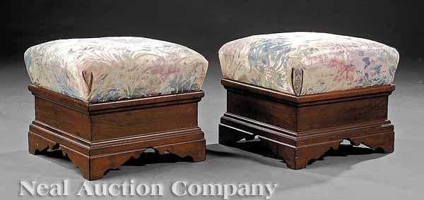 Appraisal: A Good Pair of American Classical Mahogany Footstools c slightly