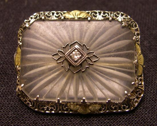 Appraisal: JEWELRY K white gold filigree camphor glass brooch with K