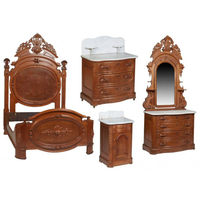 Appraisal: Four Piece American Carved Walnut Bedroom Suite c consisting of