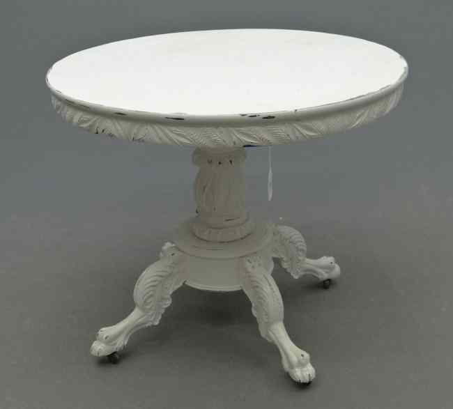 Appraisal: Victorian carved base center table in later white paint Top