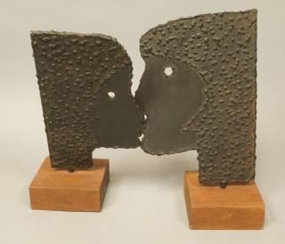 Appraisal: Black Steel Double Face Modernist Sculpture Weld Black Steel Double