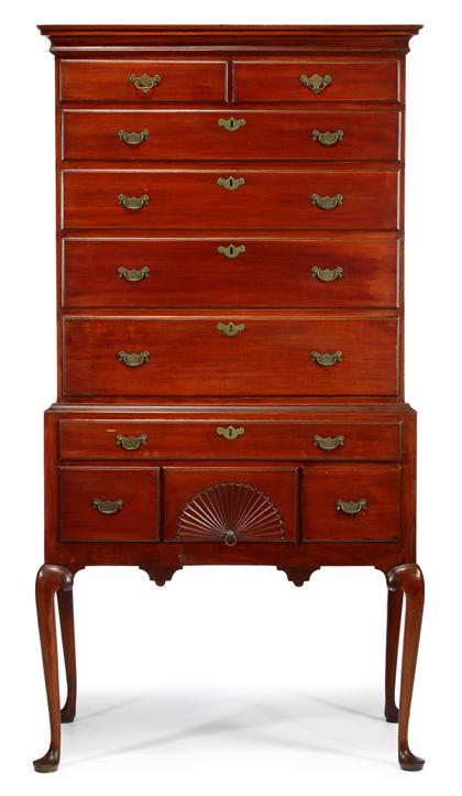 Appraisal: Queen Anne cherrywood high chest The upper case having a