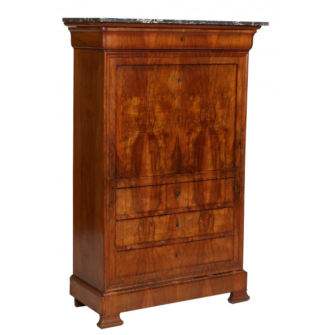 Appraisal: French Louis Philippe Carved Walnut Marble Top Secretary Abattant th