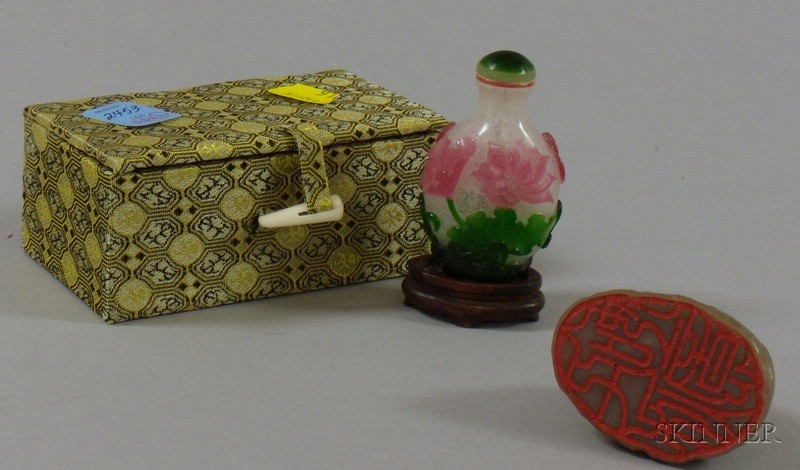 Appraisal: Jade Seal and Peking Glass Snuff Bottle