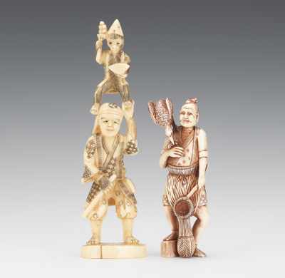 Appraisal: Two Carved Ivory Figures with Animals Two figures of a