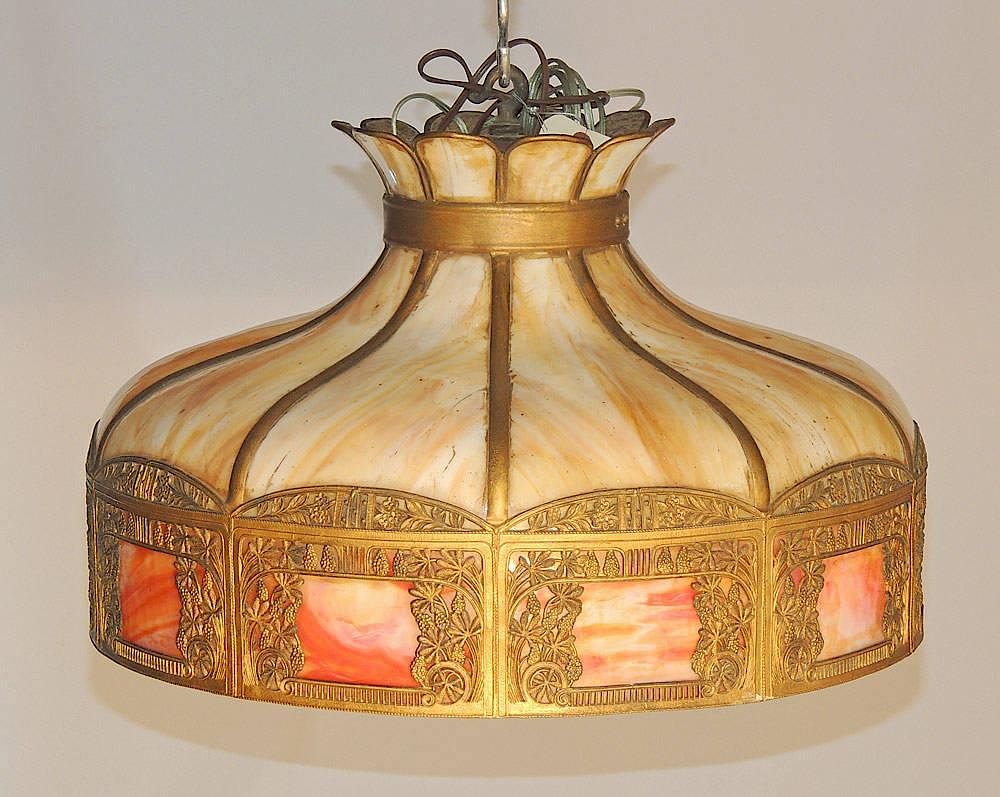 Appraisal: Arts and Crafts Slag-glass Shade tall x diameter Condition Crack