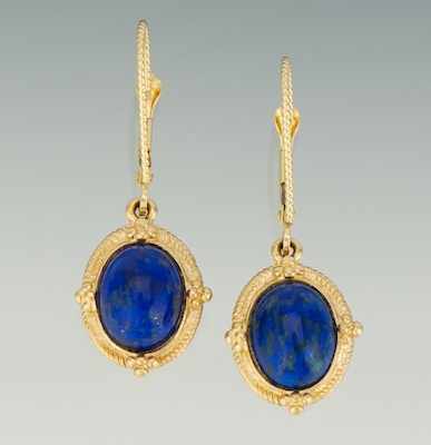 Appraisal: A Pair of Lapis Cabochon Earrings k yellow gold pendant