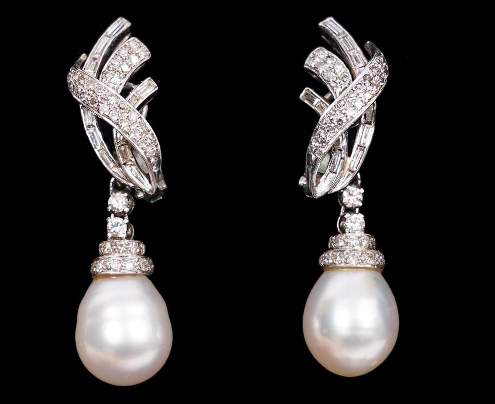 Appraisal: K WHITE GOLD EARRINGS WITH DIAMONDS PEARLSEarrings in K white