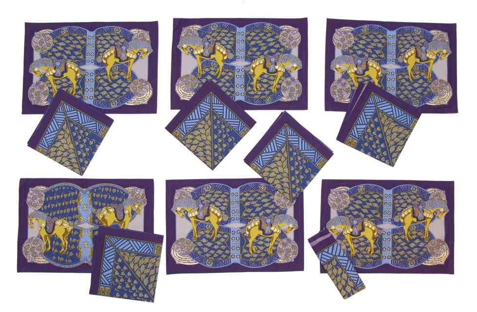 Appraisal: SET OF HERMES PARIS PLACEMATS Rich gold and purple horse