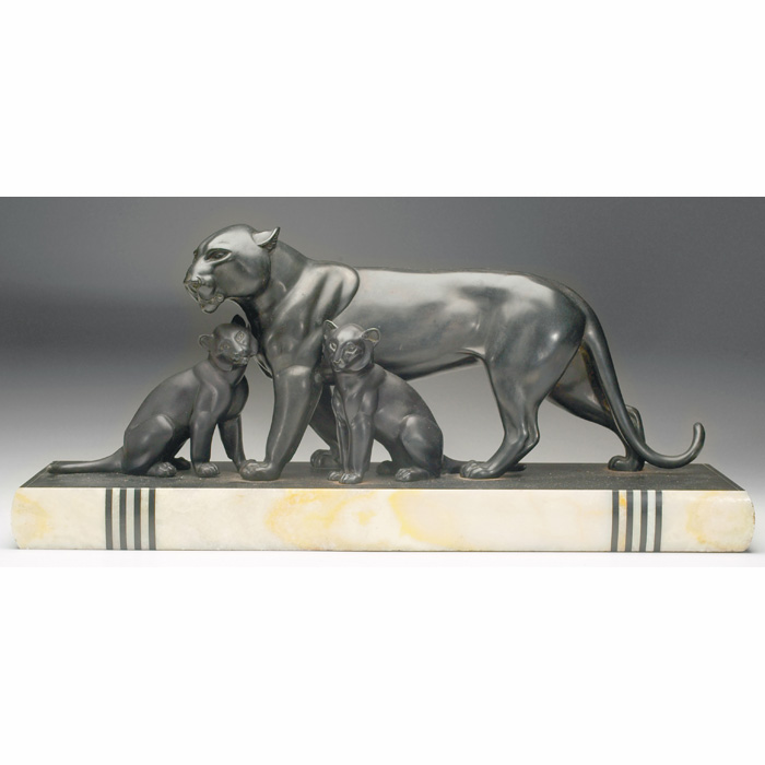 Appraisal: Marurice Frost sculpture attribution bronze panther and cubs on a